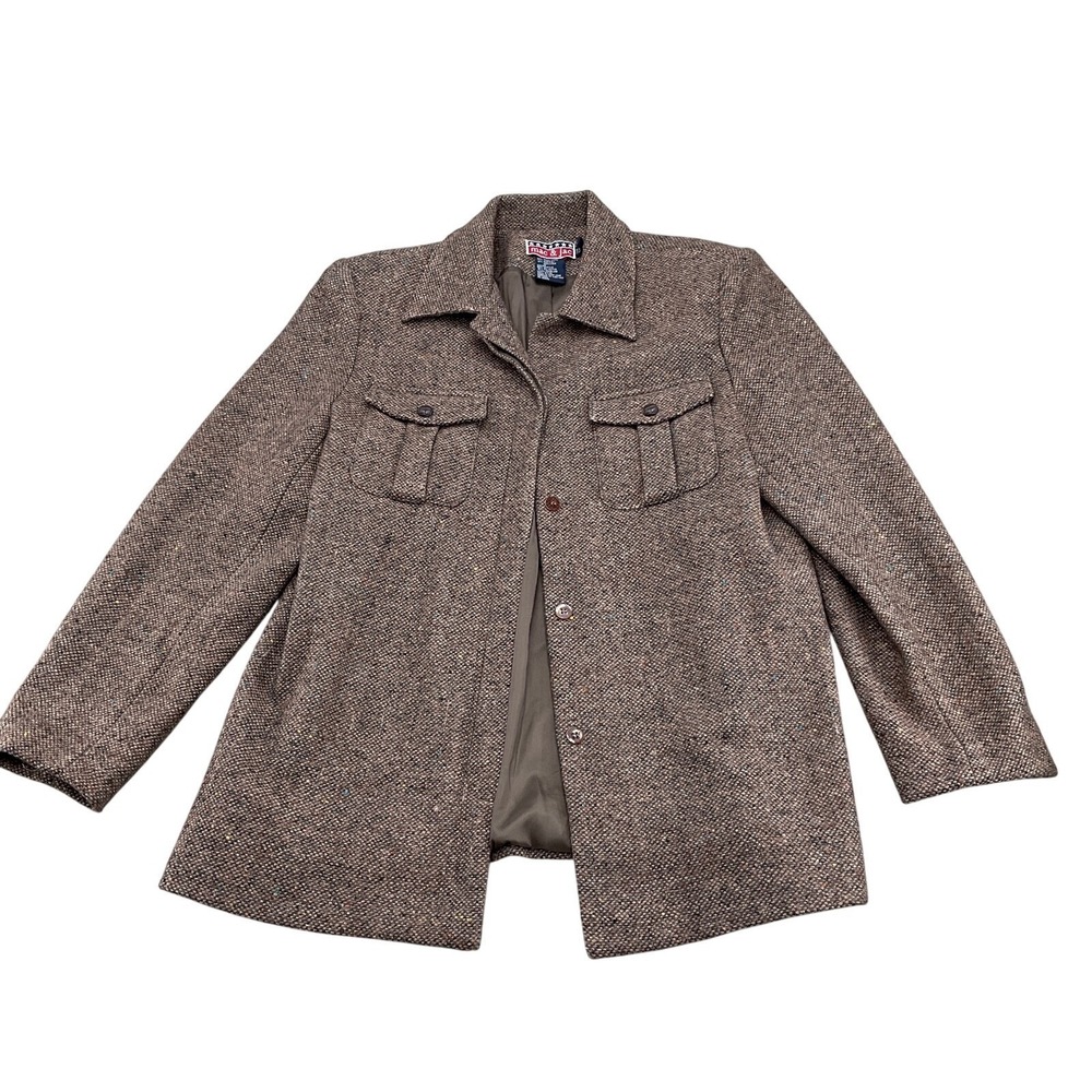 Mac & Jac Jacket Women Medium Brown Multi Military Casual Donegal Tweed Wool VTG